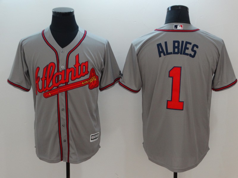 Men Atlanta Braves #1 Albies Grey Game MLB Jerseys